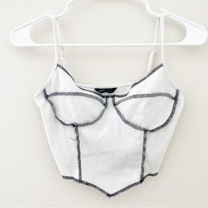 Corset Top Contrast Stitch Asymetrical Hem Cami